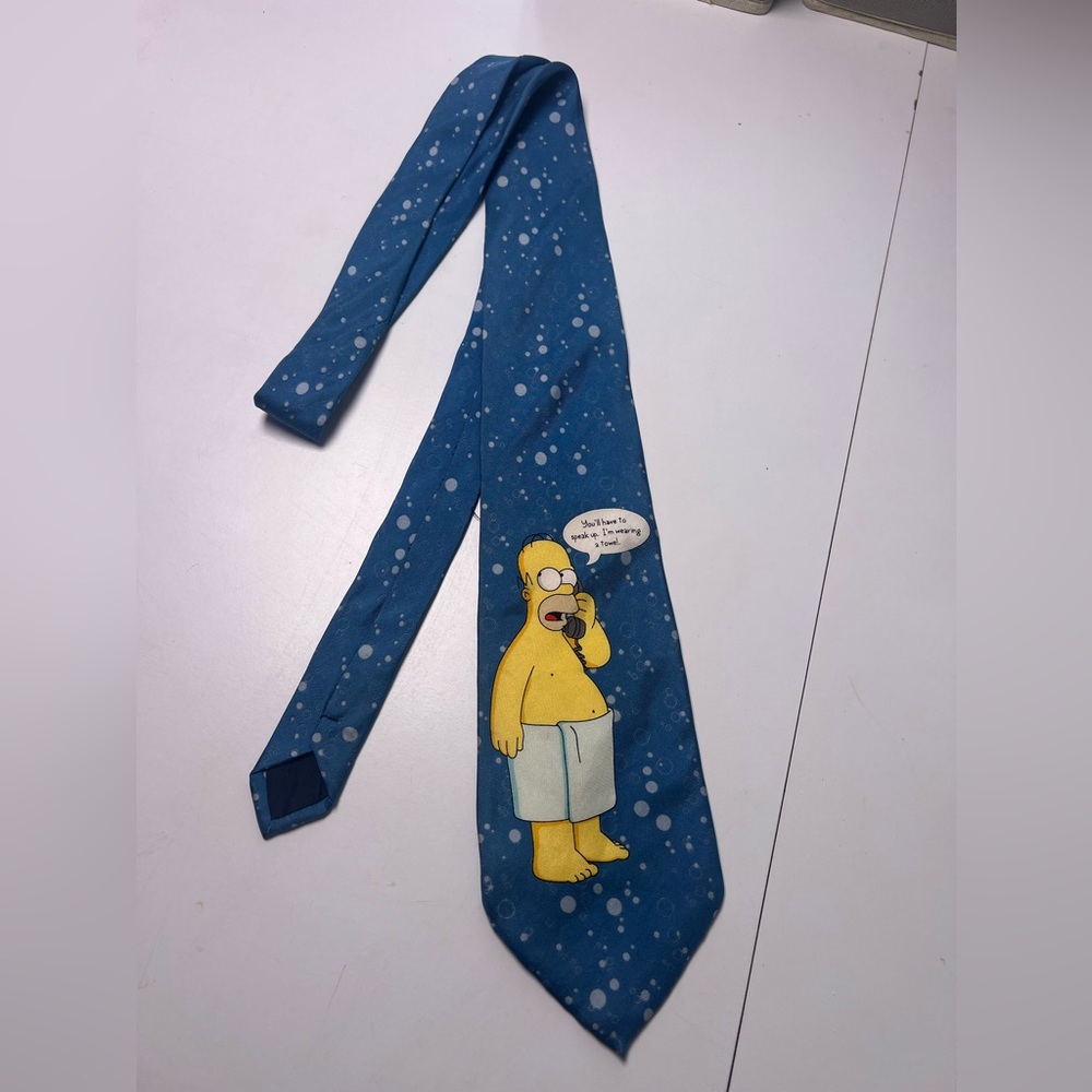 The Simpsons Vintage 2003 Briefly Stated Men Silk Necktie Blue Homer Simpson Tie
